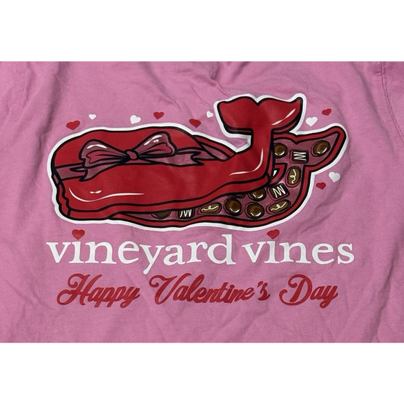 Vineyard Vines Women Small T-Shirt VALENTINES DAY Chocolate Box Whale Pink - Picture 5 of 11